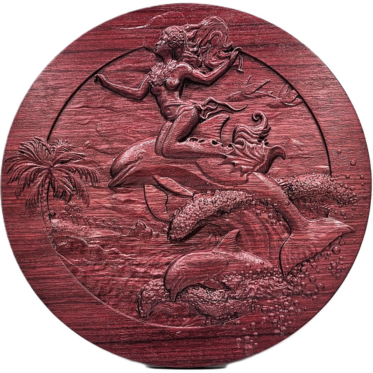 3D Purple Heart Carving of Mermaid & Dolphin