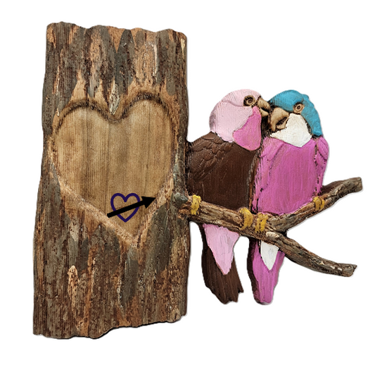 3D Poplar Personalized Love Birds - Painted or Walnut Hardwood