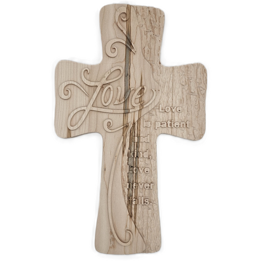 3D Hardwood Carvings of Cross - Faith, Hope & Love